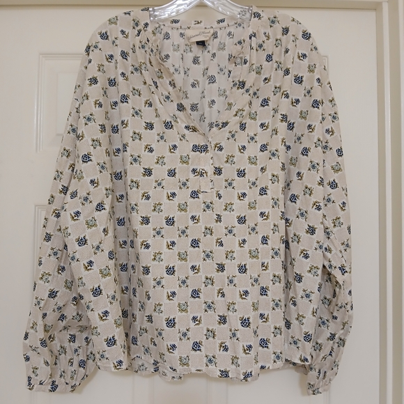 Universal Thread Floral Blouse with Blue and Green Accents - Picture 2 of 3